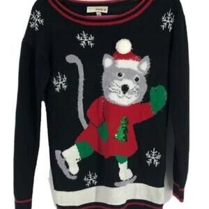 Derek Heart brand. Black With red and white stripes sweater snowflake. Sz M